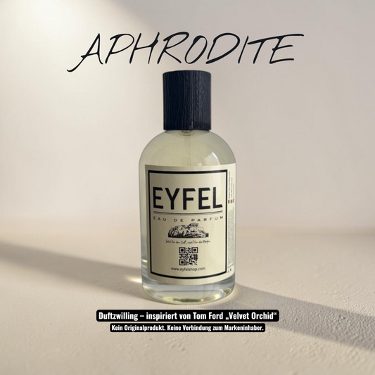 eyfel Aphrodite Eau de Parfum Flakon mit weiß-gelber Verpackung, orientalischer Damenduft mit 100ml Inhalt