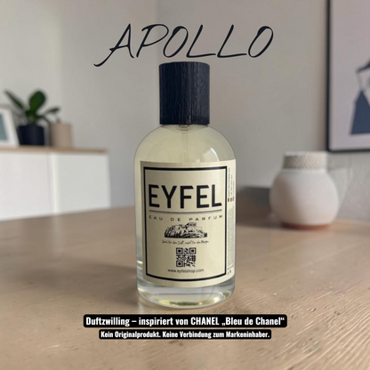 Eyfel Apollo Eau de Parfum Flakon mit weiß-gelber Verpackung und frischem Duftprofil