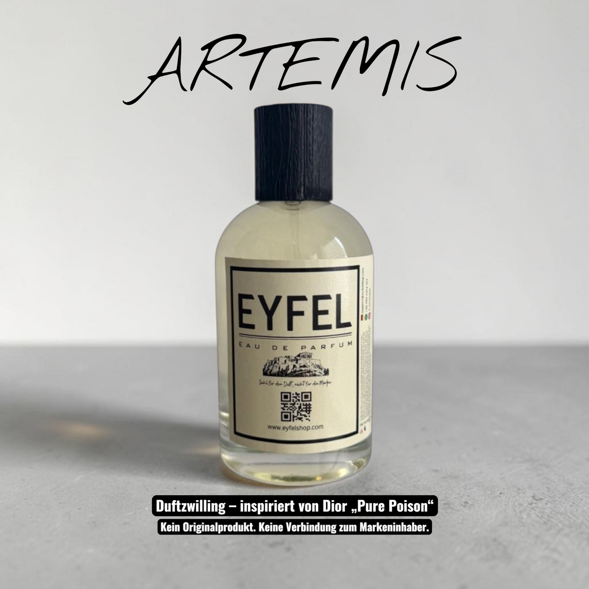 Eyfel Artemis Eau de Parfum in einer 100ml Glasflasche mit gelb-weißem Karton und blumiger Duftnote