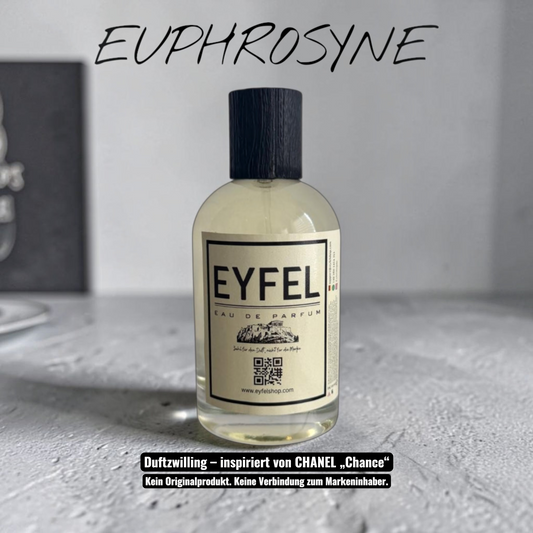 eyfel Euphrosyne Eau de Parfum in einer eleganten Glasflasche mit gelb-weißer Verpackung und blumiger Duftnote