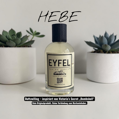 eyfel Hebe Eau de Parfum in einer eleganten Glasflasche mit gelb-weißer Verpackung und blumig-fruchtigem Duft
