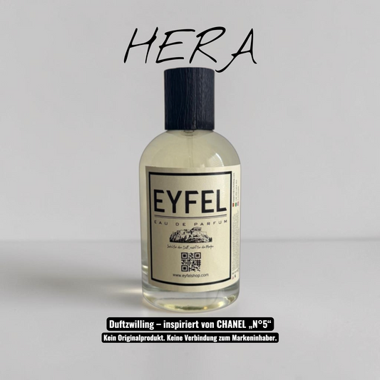 eyfel Hera Eau de Parfum in einem 100ml Glasflakon mit gelber Verpackung und blumiger Duftnote