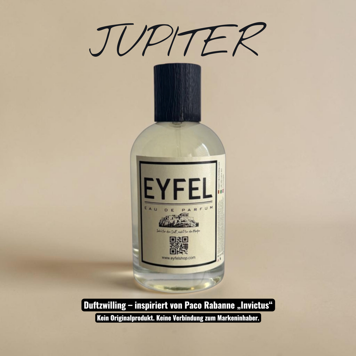 eyfel Jupiter Eau de Parfum Flakon mit weiß-gelber Verpackung, aquatischer und frischer Herrenduft