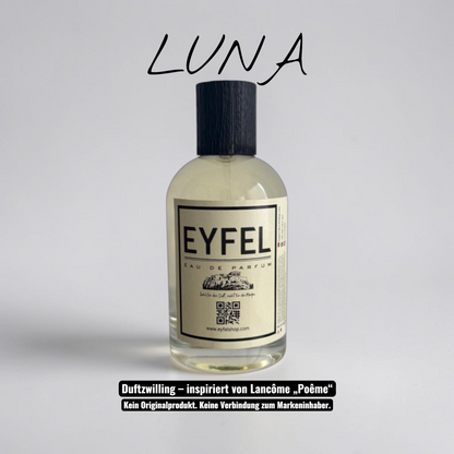 eyfel Luna Eau de Parfum mit orientalisch-blumigen Noten in einer eleganten Glasflasche mit schwarzem Verschluss
