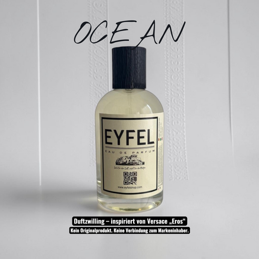 eyfel Ocean Eau de Parfum in einer 100ml Glasflasche mit weiß-gelber Verpackung und aromatisch-blumiger Duftnote