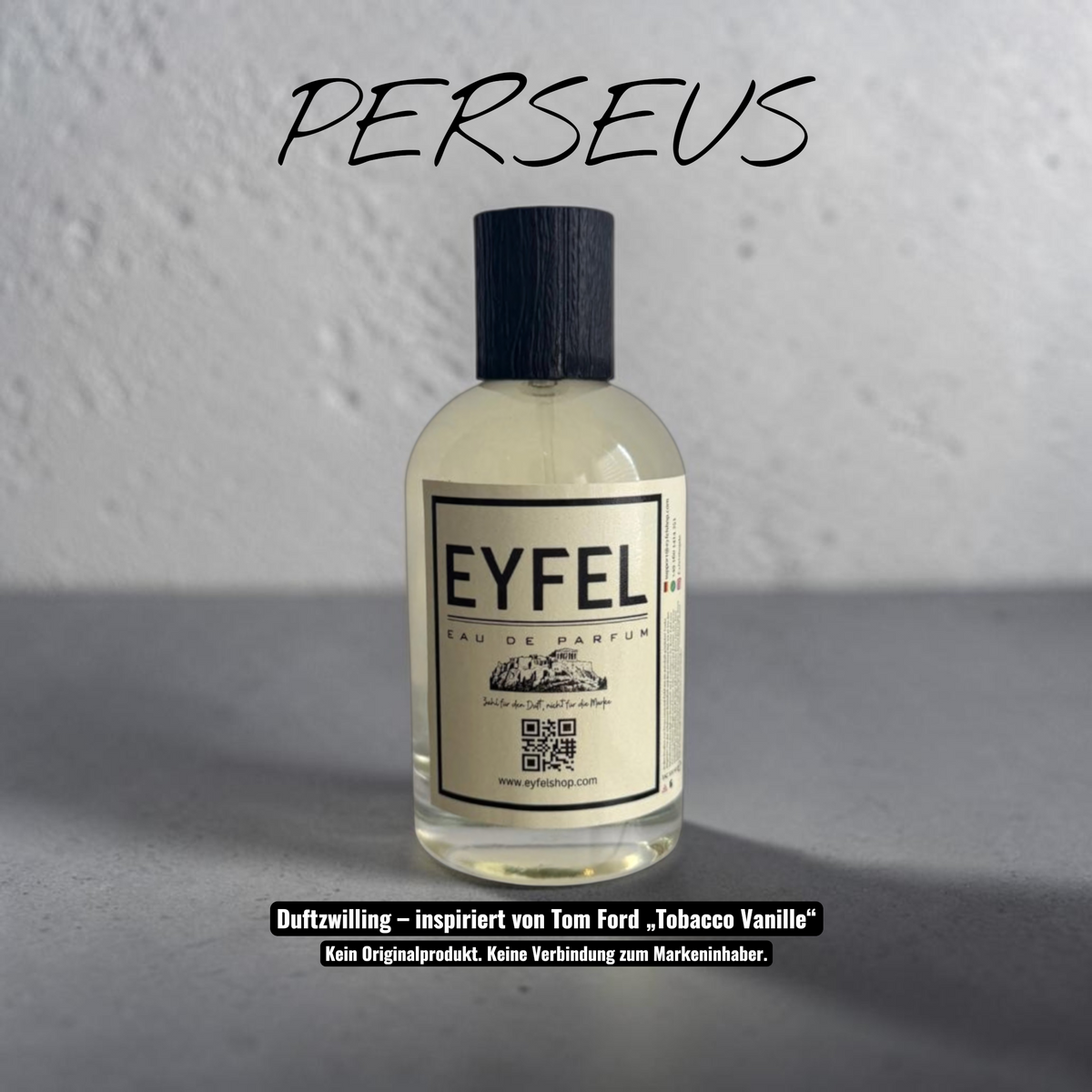 eyfel Perseus Eau de Parfum in einer weiss-gelben Verpackung mit 100ml Glasflakon und klassisch-pikantem Duftprofil